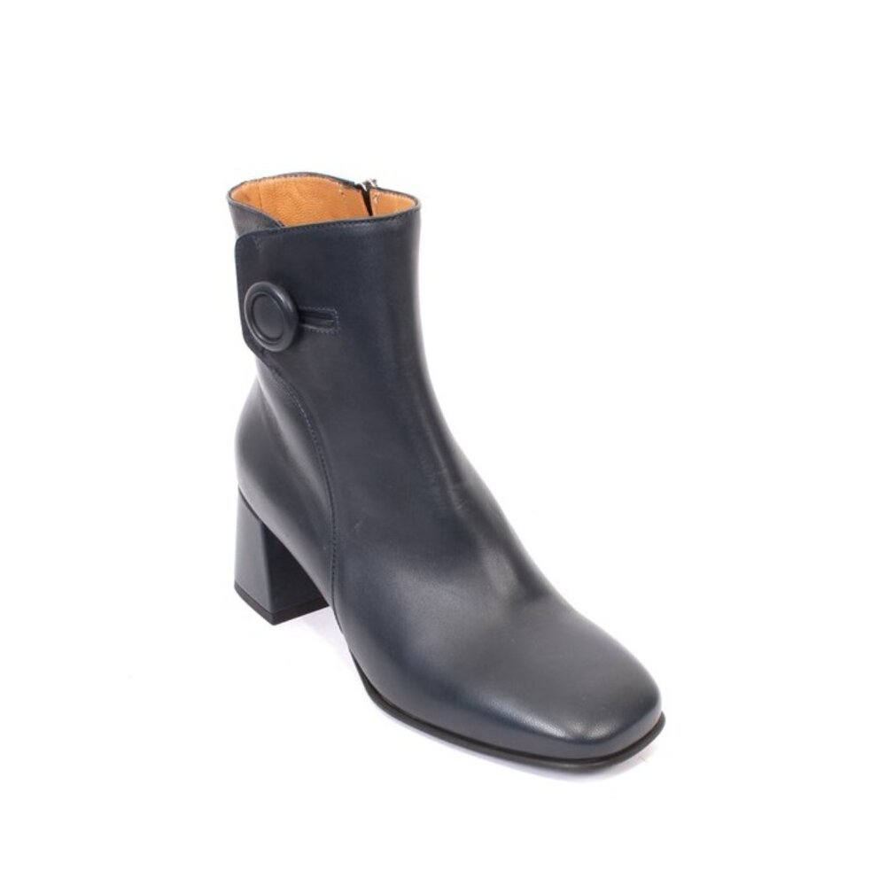 MOT-CLe 2226a Navy Blue Leather Zip-Up Heels Ankle Boots